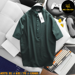 Áo sơ mi nam big size tay ngắn vải đũi cổ tàu H573