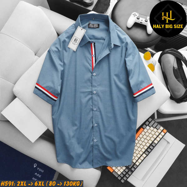 Áo sơ mi nam big size tay ngắn vải lụa QC H591