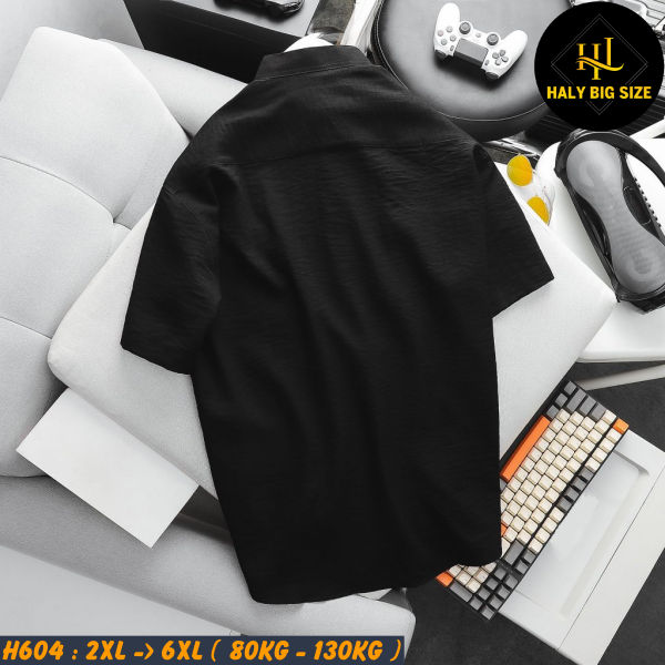 Áo sơ mi nam big size tay ngắn cổ tàu vải đũi H604