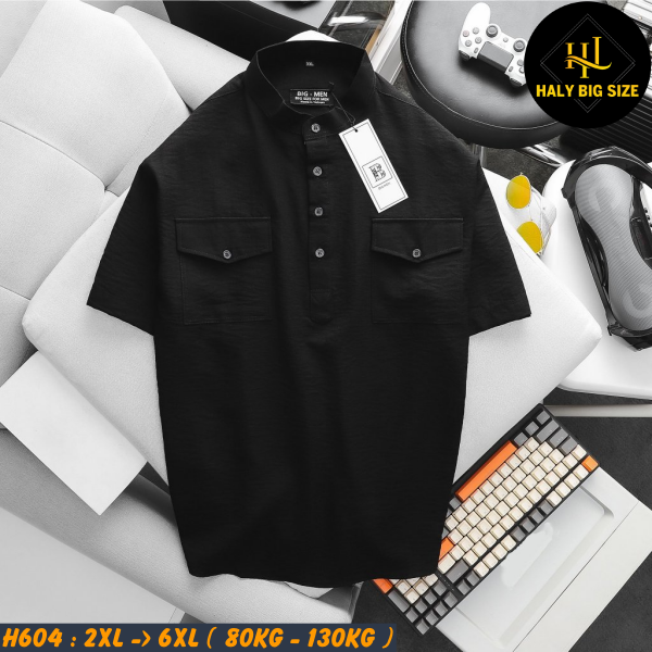 Áo sơ mi nam big size tay ngắn cổ tàu vải đũi H604