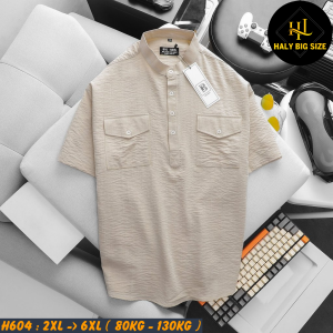 Áo sơ mi nam big size tay ngắn cổ tàu vải đũi H604