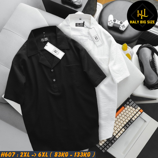 Áo sơ mi nam big size tay ngắn cổ vest có túi H607