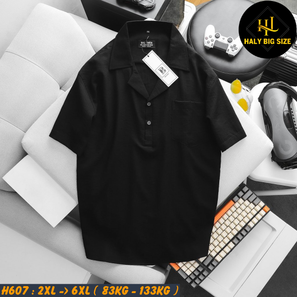 Áo sơ mi nam big size tay ngắn cổ vest có túi H607