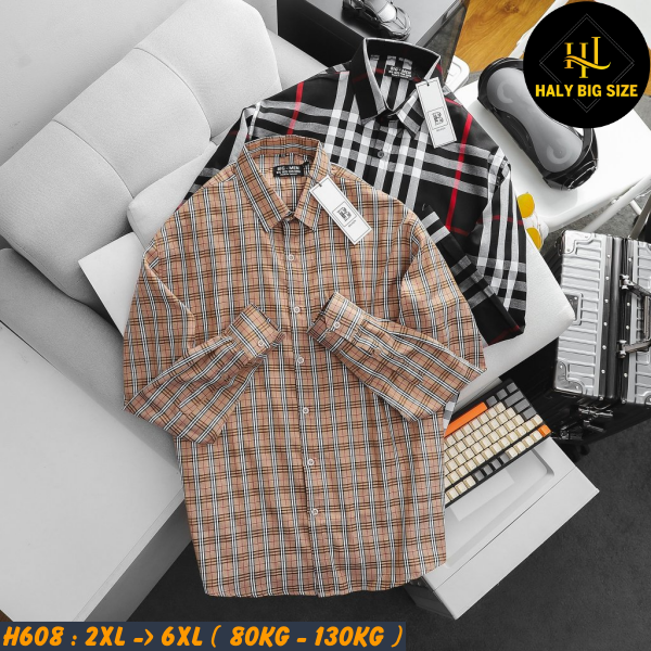 Áo sơ mi nam big size tay dài sọc caro BBR H608