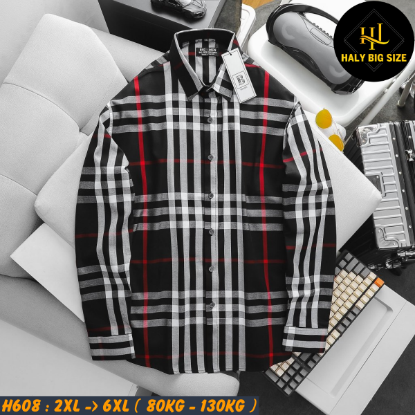 Áo sơ mi nam big size tay dài sọc caro BBR H608