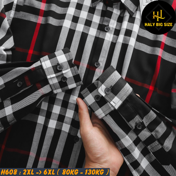 Áo sơ mi nam big size tay dài sọc caro BBR H608
