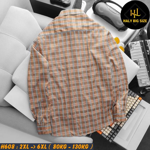Áo sơ mi nam big size tay dài sọc caro BBR H608