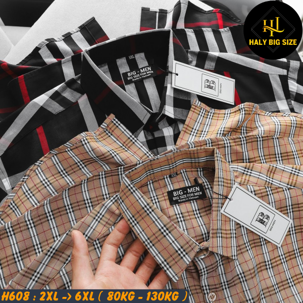 Áo sơ mi nam big size tay dài sọc caro BBR H608