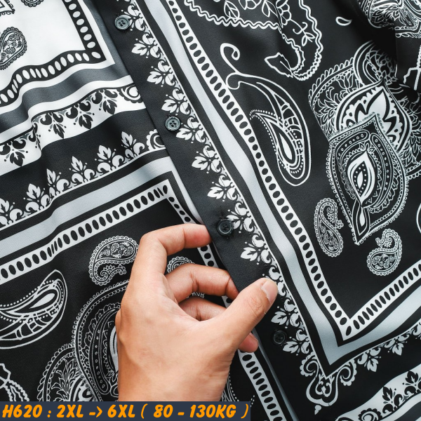Áo sơ mi nam big size tay ngắn lụa 100d họa tiết H620