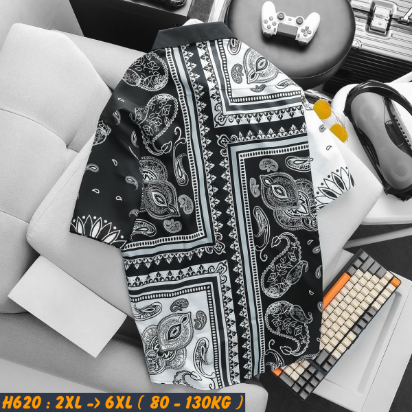 Áo sơ mi nam big size tay ngắn lụa 100d họa tiết H620