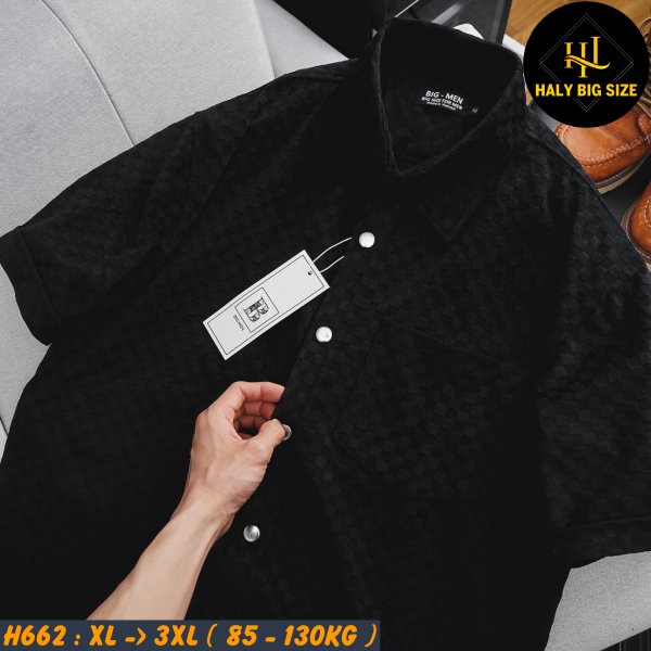 Áo sơ mi nam big size tay ngắn vải nhung caro H662