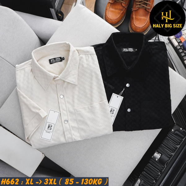 Áo sơ mi nam big size tay ngắn vải nhung caro H662