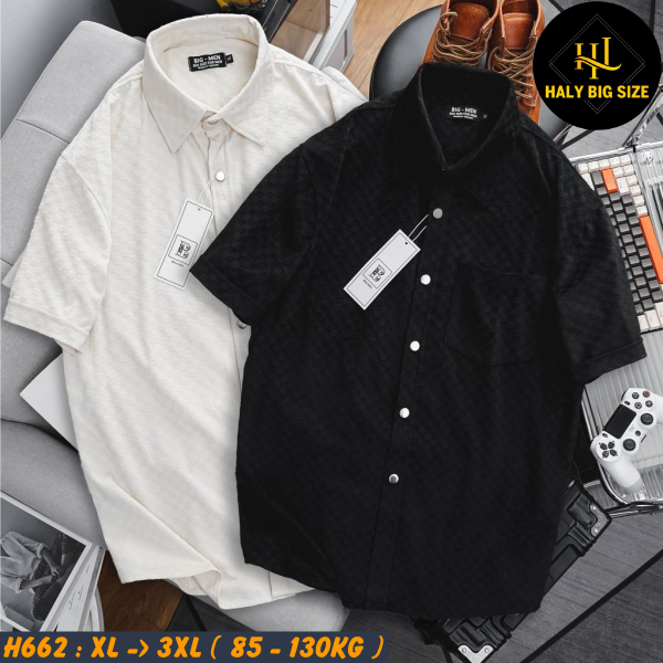 Áo sơ mi nam big size tay ngắn vải nhung caro H662