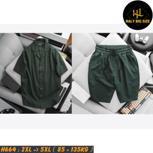 Đồ bộ nam big size vải đũi cổ vest H664