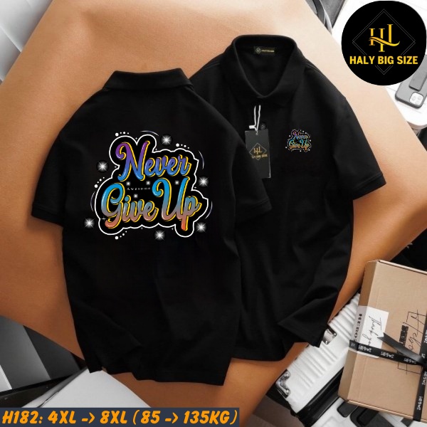 H182-Ao-thun-polo-den-in-chu-Never-Giveup-bigsize-nam