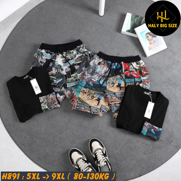 H891-Set bộ quần áo jean gấm big size nam