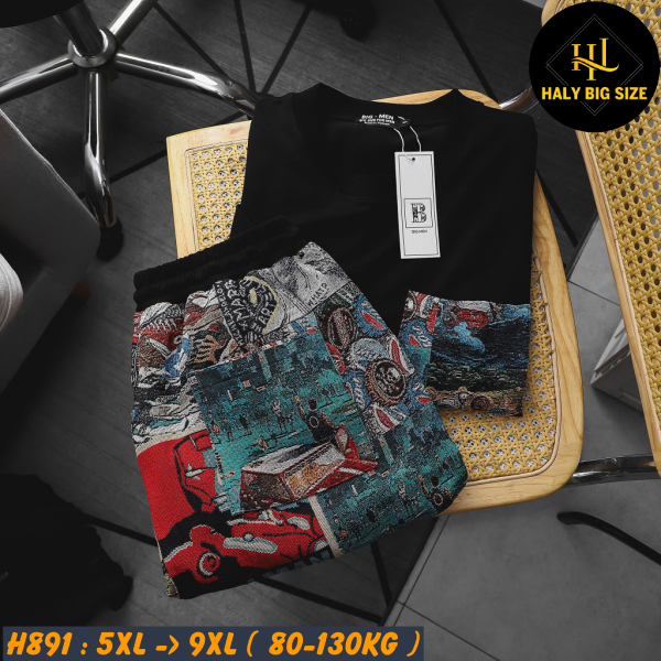 H891-Set bộ quần áo jean gấm big size nam